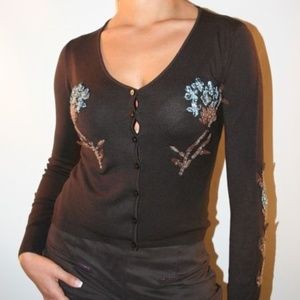 MADE IN ITALY ONE Brown embroidered cardigan